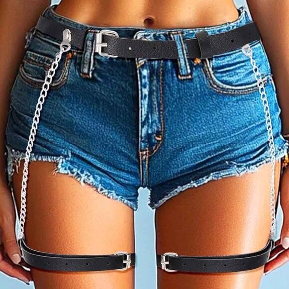 Black Thigh Garter Belt Leather - Picture 1 of 6